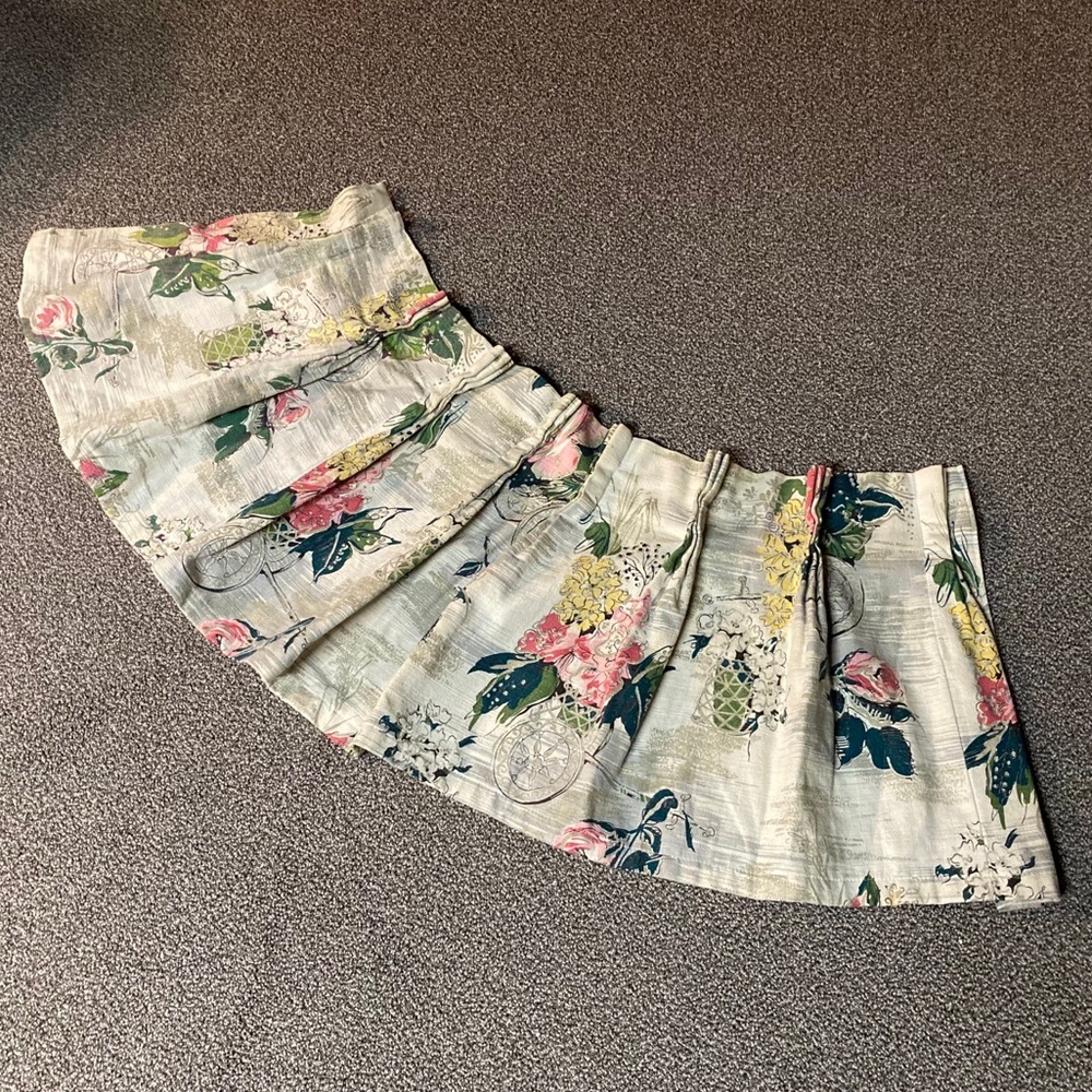 Vintage Floral Barkcloth Curtain in Pink & Yellow Floral on Gray Background